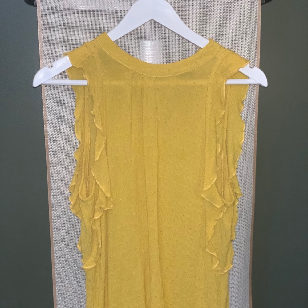 Yellow ruffle sleeveless blouse.  EUC